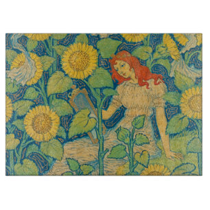 Flower Child Woman in Sunflower Garden Cutting Board