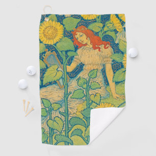 Flower Child Woman in Sunflower Garden Golf Towel