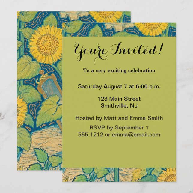 Flower Child Woman in Sunflower Garden Invitation (Front/Back)