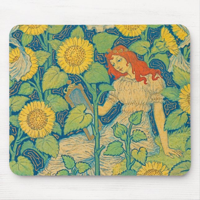 Flower Child Woman in Sunflower Garden Mouse Pad (Front)