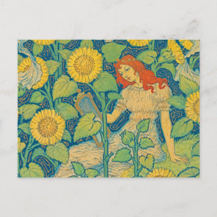 Flower Child Woman in Sunflower Garden Postcard