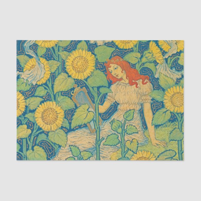 Flower Child Woman in Sunflower Garden Tissue Paper (Front)