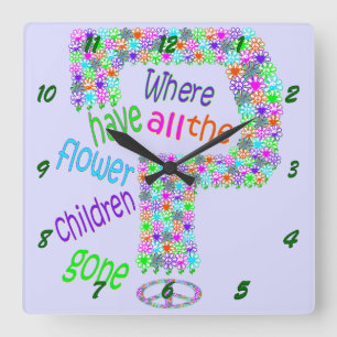 Flower Children Square Wall Clock