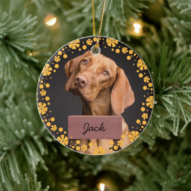 flower christmas holiday Custom Dog Photo  Ceramic Ornament (Tree)