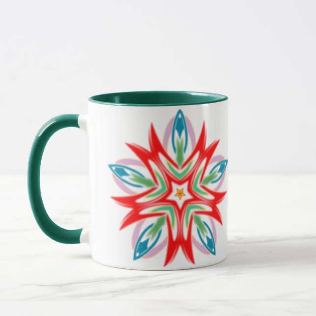 Flower Christmas star color red blue green Mug (Left)