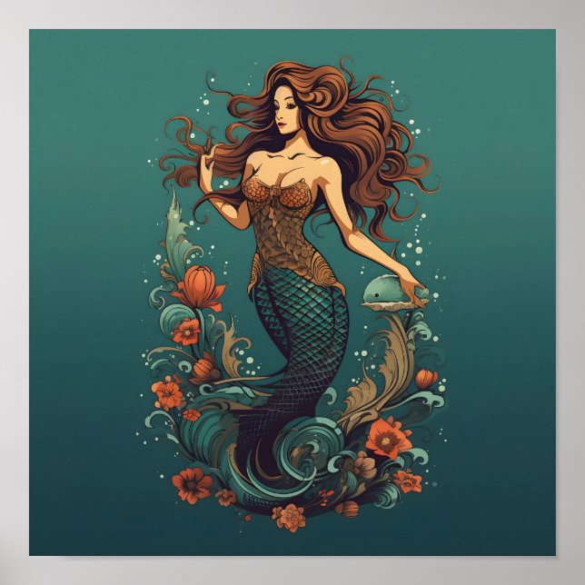 Flower Circled Mermaid Poster (Front)