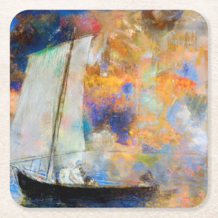 Flower Clouds, Redon Square Paper Coaster