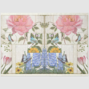 Flower Collage Blue Pink Butterfly Bird Decoupage Tissue Paper