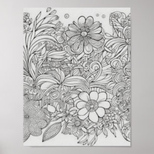 Flower Collage Colouring Poster Wall Decor