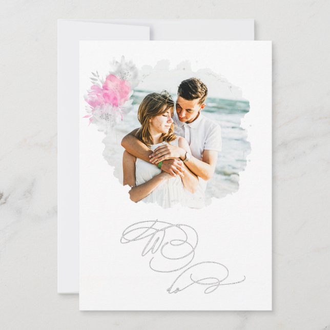 *~* Flower Couple PHOTO RSVP QR +  AR6 Wedding Invitation (Front)