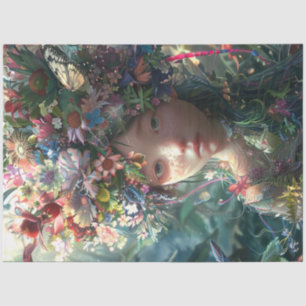 Flower Covered Fairy Girl Decoupage  Tissue Paper