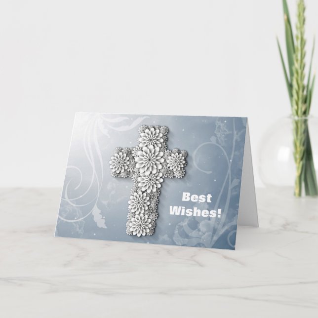 Flower Cross Congratulations Baptism Card (Front)