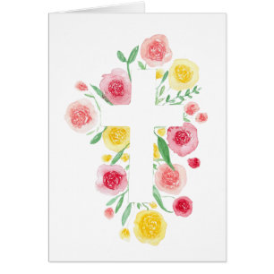 Flower Cross Watercolor Print Greeting Card