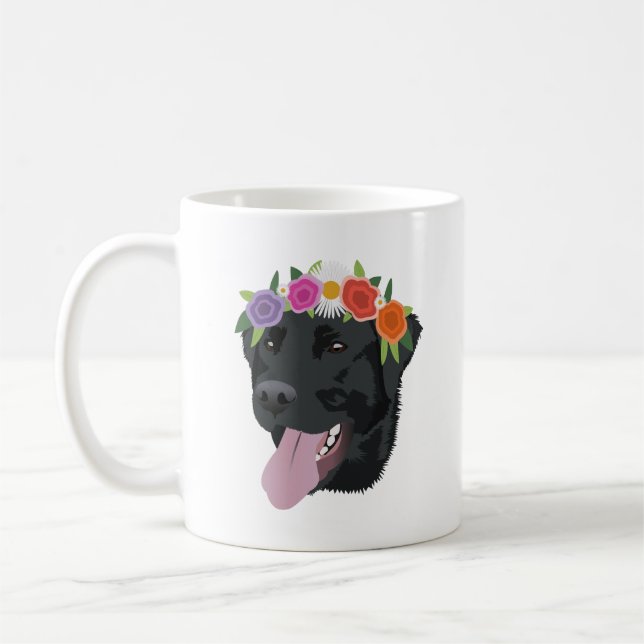 Flower Crown Black Lab Coffee Mug (Left)