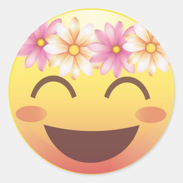Flower Crown Blushing Emoji Face Sticker (Front)