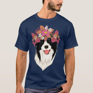 Flower Crown Dog Lover Pet Botanical Border Collie T-Shirt