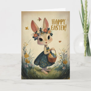 Flower-Crown Easter Bunny in Spring Meadow Card
