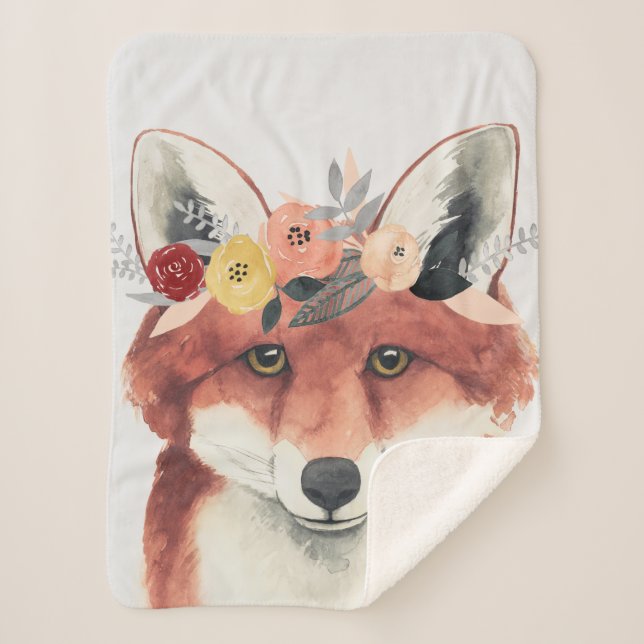 Flower Crown Forester Fox Sherpa Blanket (Front)