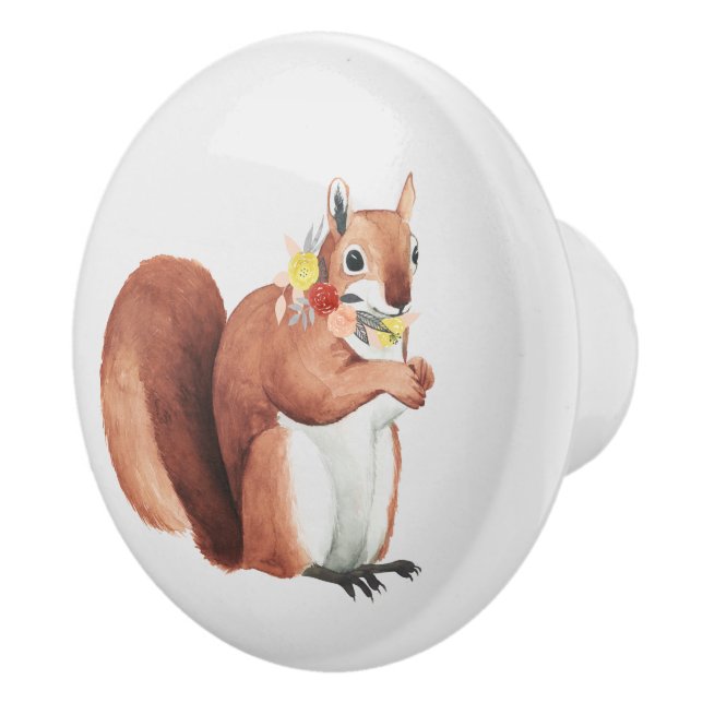 Flower Crown Forester Squirrel Ceramic Knob (Right)