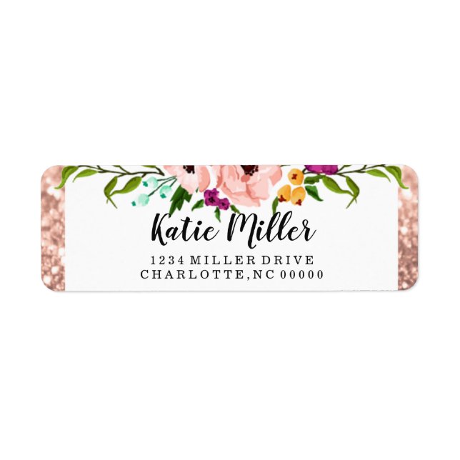 Flower Crown Glitter Pink Rose Gold Return Address Label (Front)
