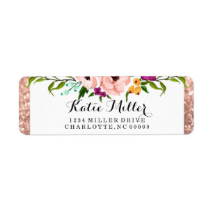 Flower Crown Glitter Rose Gold Return Address Label