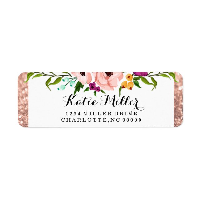 Flower Crown Glitter Rose Gold Return Address Label (Front)