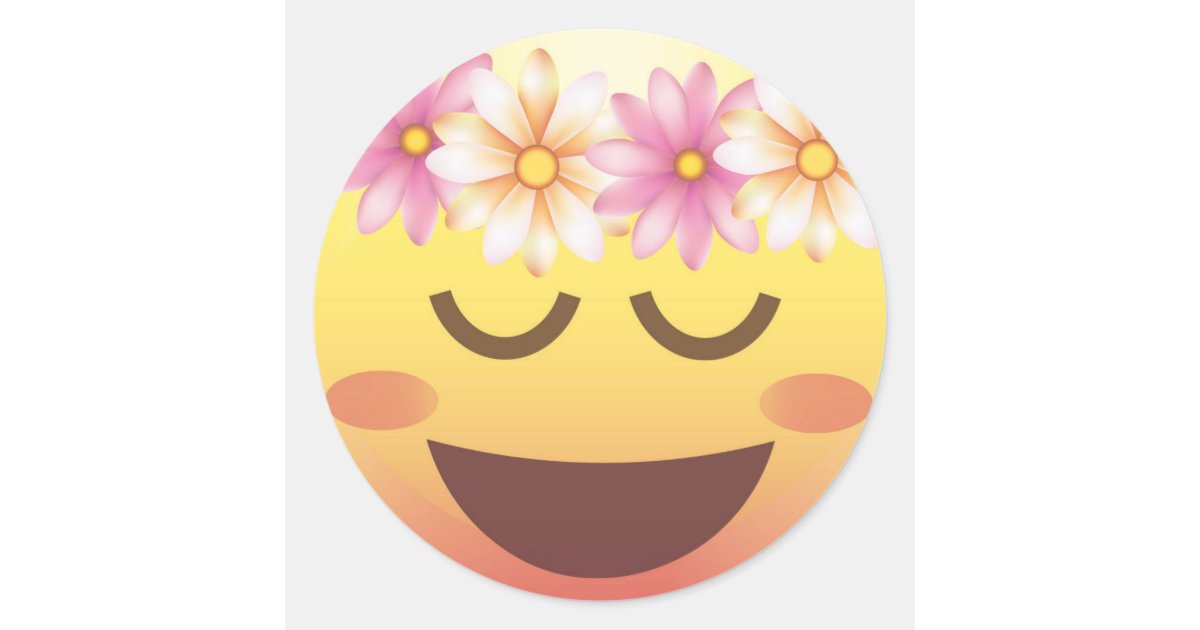 Flower Crown Happy Calm Emoji Face Sticker Zazzle Com Au