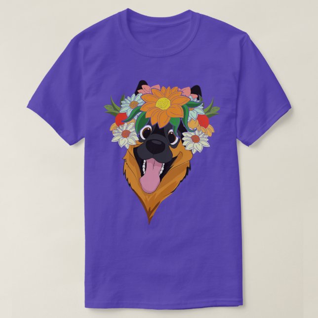 Flower Crown Pet Dog Lover Botanical German Shephe T-Shirt (Design Front)