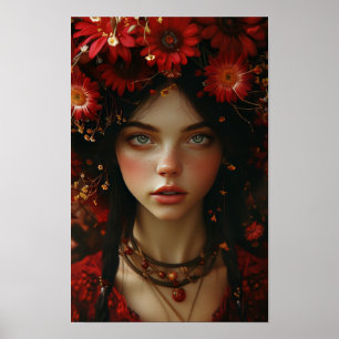 Flower Crown Stylish Young Woman Poster
