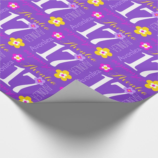 Flower custom name Avonlea 17th birthday wrap Wrapping Paper (Corner)