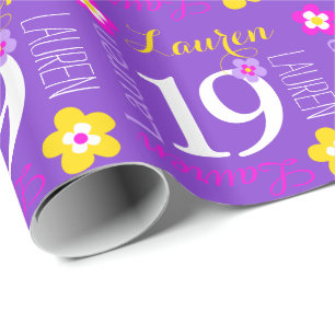Flower custom name Lauren 19th birthday wrap Wrapping Paper