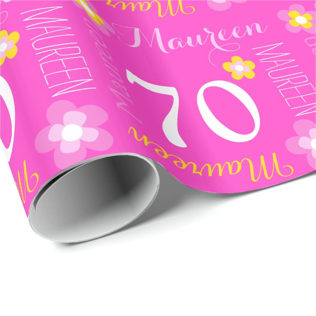 Flower custom name Maureen 70 birthday wrap Wrapping Paper (Roll Corner)