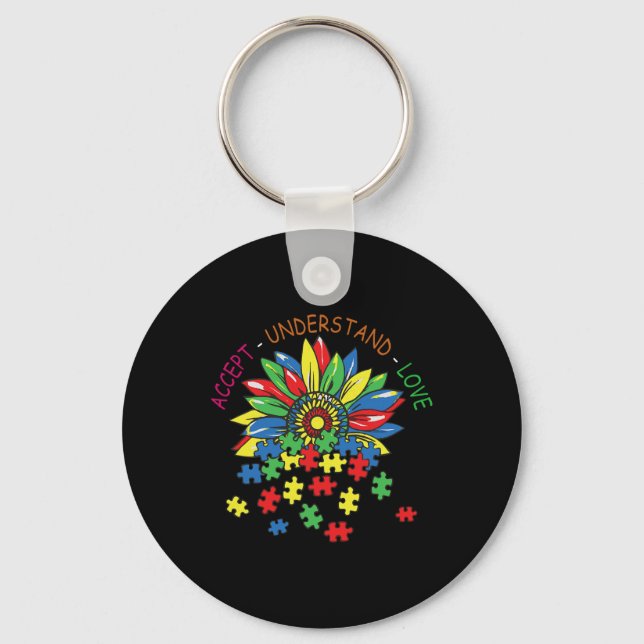 Flower Daisy Accept Understand Love Autism Awarene Key Ring (Front)