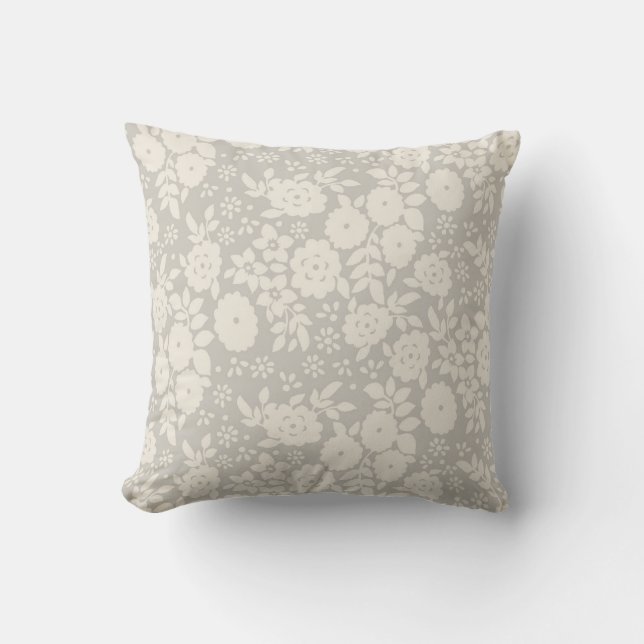 Flower Daisy Vintage Grey Pattern Throw Pillow (Front)