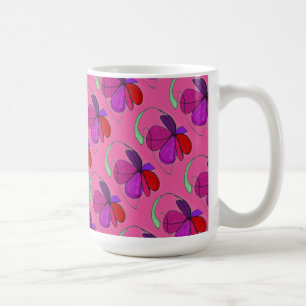 "Flower Dance on Pink Tiled" Abstract Design Mug