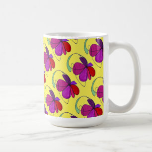 "Flower Dance on Yellow Tiled" Abstract Design Mug