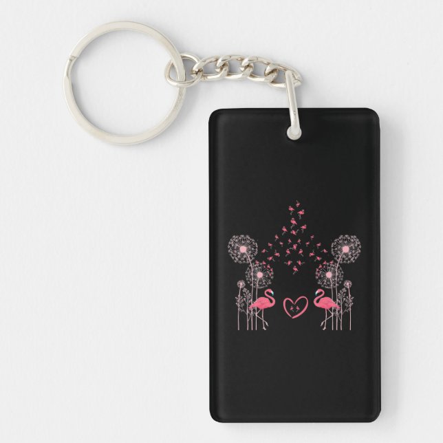 Flower Dandelion Exotic Animal Tropical Bird Pink Key Ring (Front)