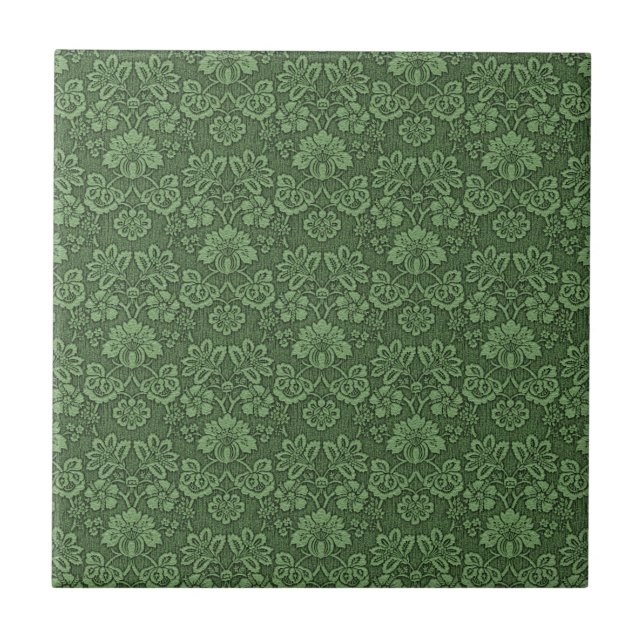 Flower Dark Green Victorian Style Pattern Ceramic Tile (Front)