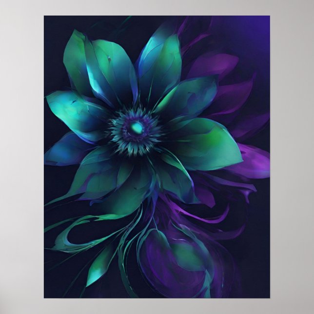 FLOWER DARK TEAL PURPLE ART POSTER (Front)