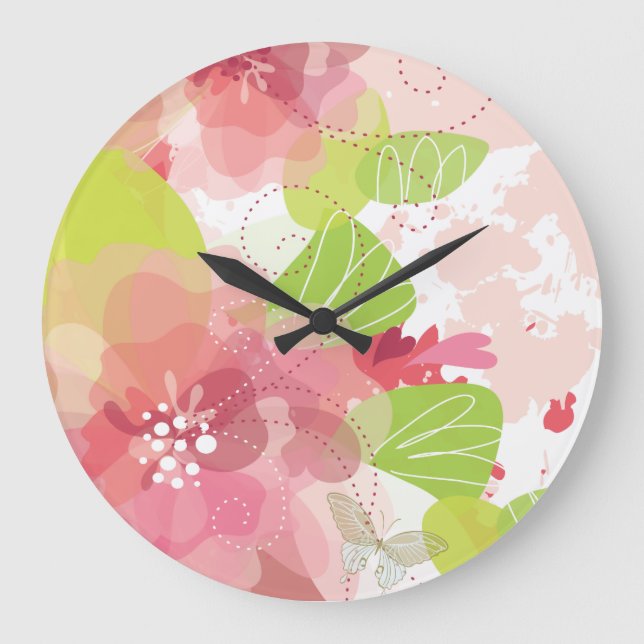Flower Decor 16 Wall Clocks & Numeral Options (Front)