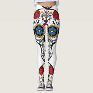 Flower Decorated Human Skull Art Thunder_Cove Leggings