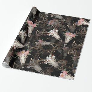 Flower Deer Skulls Pattern Wrapping Paper