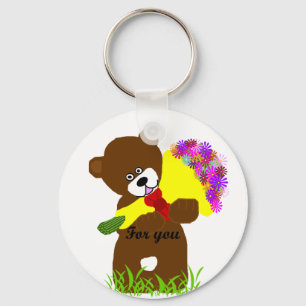 Flower delivery bear key chain