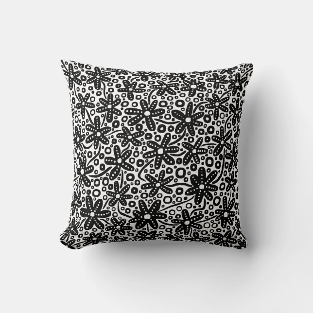 Flower Design - Black Cushion (Front)