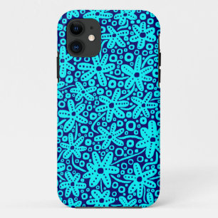 Flower Design - Cyan on Deep Navy.pdf iPhone 11 Case