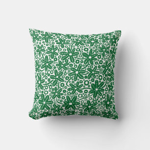 Flower Design - Forest Green on White Cushion