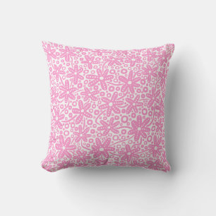 Flower Design - Pink on White Cushion