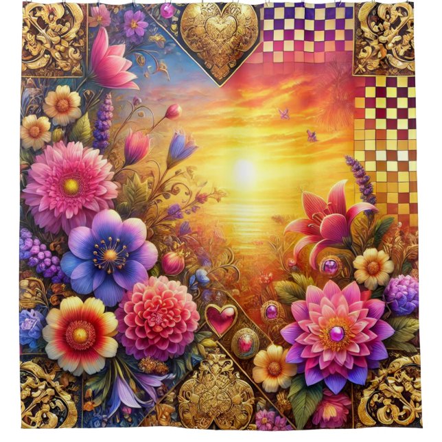 Flower Design Shower Curtain (Front)