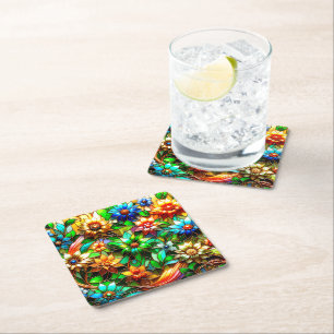Flower Design Square Paper Coaster