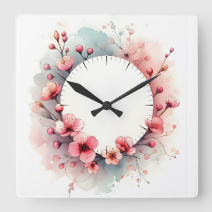 flower design square wall clock